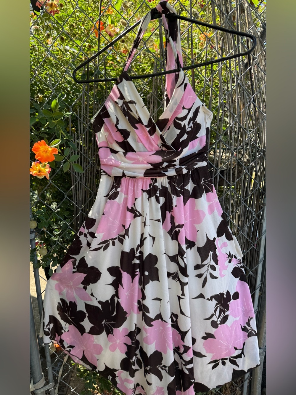 Vintage y2k Trixxi medium M floral pink black halter lined dress